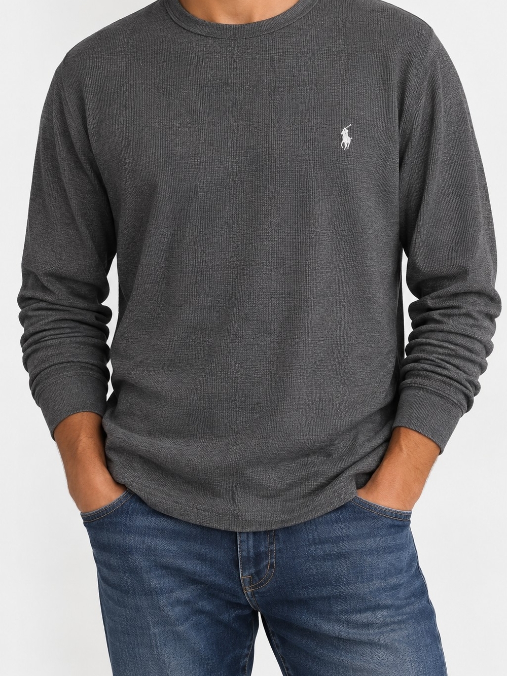 Polo Ralph Lauren Men’s Textured Long Sleeve Crewneck Shirt Gray XL